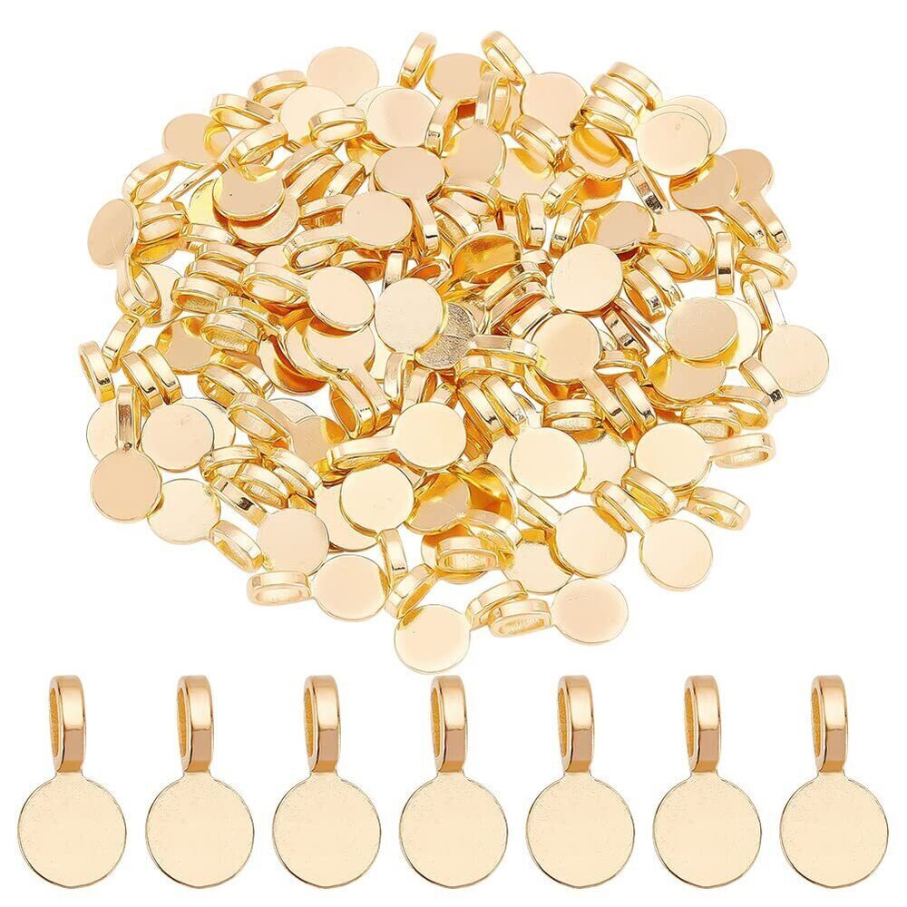 4630 100Pcs Glue on Bails Pendants Golden Alloy Flat Pad Charms Base Blank